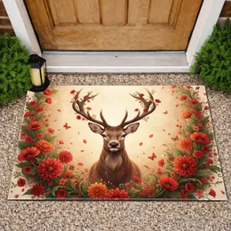 Stag Red Orange Flowers Antlers Butterflies - Wildlife Lover Gift Doormat