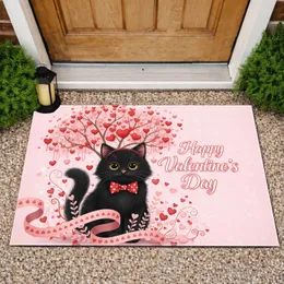 Black Cat Happy Valentine's Day Hearts - Valentine's Day Home Decor Doormat