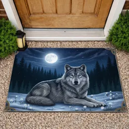 Grey Wolf Winter Moon Pine Tree - Wildlife Lover Gift Doormat