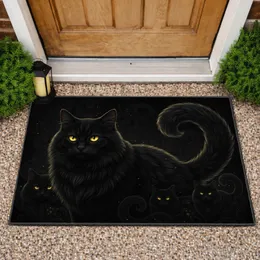 Magnificent Fluffy Black Cat Luminous Yellow Eyes - Home Decor Gift for Cat Lover Doormat