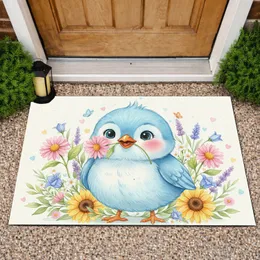 Fluffy Blue Bird Daisy Wildflower Butterflies - Garden Home Decor Gift Doormat