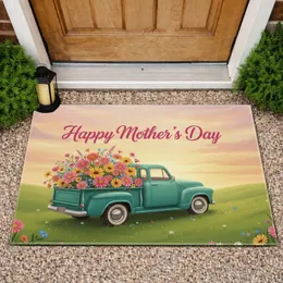 Happy Mother's Day Vintage Teal Truck Gerbera Daisies Rolling Hills - Home Decor Gift Doormat