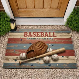 Baseball America's Pastime Glove Bat Ball Red White Blue Stars - Sports Fan Gift Doormat