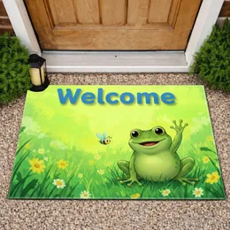 Cheerful Frog Welcome Text Bee Meadow Home Decor Gift Doormat