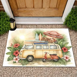 Vintage Camper Van Tropical Hibiscus - Beach Lifestyle Home Decor Gift Doormat