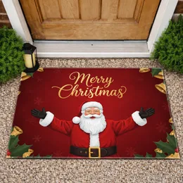 Jolly Santa Claus Merry Christmas Holly Berries Bells - Festive Home Decor Doormat