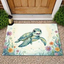 Baby Sea Turtle Underwater Flowers - Ocean Home Decor Gift for Turtle Lover Doormat
