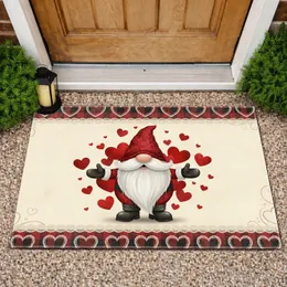 Cheerful Gnome Floating Hearts Plaid - Valentine's Day Gift for Loved Ones Doormat