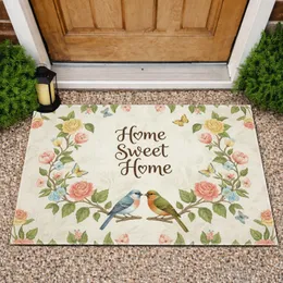 Home Sweet Home Calligraphy Songbirds Floral Vines - Home Decor Gift Doormat