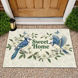 Sweet Home Blue Jay Floral Vine Butterflies - Home Decor Gift for Bird Lover Doormat