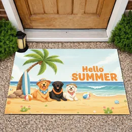 Hello SUMMER Dogs Beach Scene - Summer Home Decor Gift for Dog Lover Doormat