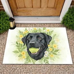 Black Labrador Tennis Ball Lush Botanicals - Dog Lover Everyday Home Decor Gift Doormat
