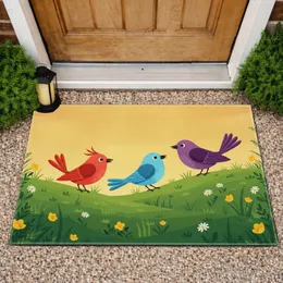 Red Blue Purple Birds Grassy Bank Wildflower Golden Sky - Welcoming Home Decor Gift for Bird Lover Doormat
