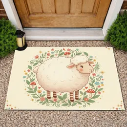 Cartoon Sheep Floral Vines Toadstool - Home Decor Gift for Sheep Lover Doormat