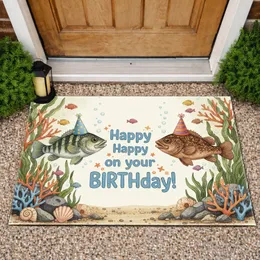 Happy Birthday Fish Party Hats Underwater Marine - Birthday Gift Doormat