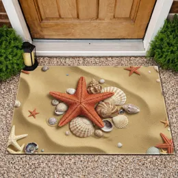 Five-Pointed Starfish Conch Scallop Cowrie Shells Golden Beach Sand - Home Decor Gift Doormat