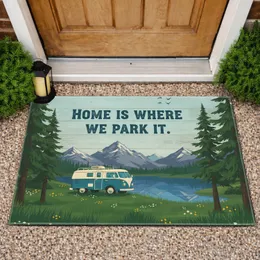 Camper Van Lake Mountains 'Home is Where We Park It' Adventure Lifestyle Gift Doormat