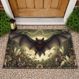 Mystical Bat Full Moon Forest Mushrooms Vines - Gothic Nature Home Decor Gift Doormat
