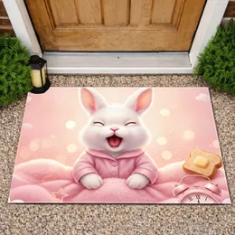 Fluffy Baby Bunny Yawn Pink Pajamas - Home Decor Gift for Baby Shower Doormat