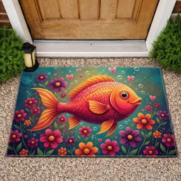 Smiling Fish Blooming Flowers Pink Hearts Underwater Garden - Home Decor Gift Doormat