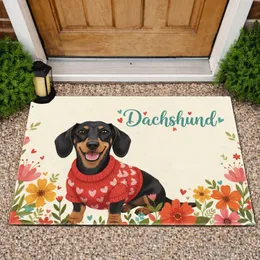 Dachshund Red Sweater Wildflower Bloom - Home Decor Gift for Dachshund Lover Doormat