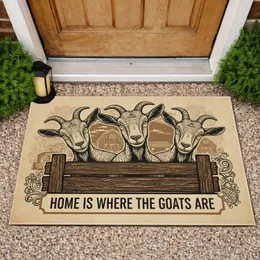 Curious Goats Rustic Fence Home Is Where The Goats Are - Farm Decor Gift Doormat