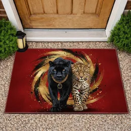 Black Panther Leopard Gold Necklace Gold Splash Crimson Red Wildlife Lover Gift Doormat