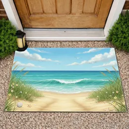 Sunlit Beach Path Ocean Sea Oats Seagulls Wildflowers - Coastal Home Decor Gift Doormat