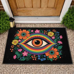 Golden Iris All Seeing Eye Rainbow Bands Floral Garden Stars - Boho Lifestyle Doormat