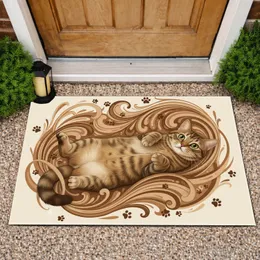 Brown Tabby Cat Paw Prints Swirl - Home Decor Gift for Cat Lover Doormat