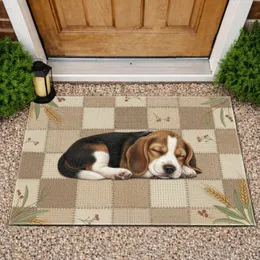Sleeping Tricolor Beagle Puppy Quilted Patchwork - Home Decor Gift for Dog Lovers Doormat