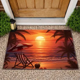 Beach Chair Parasol Tropical Ocean Sunset Palm Trees - Summer Vacation Home Decor Doormat