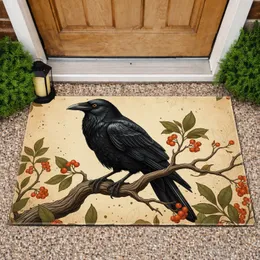 Black Crow Gnarled Branch Berry Foliage - Wildlife Lover Home Decor Gift Doormat