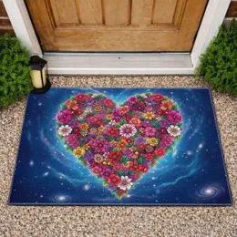 Lush Blooming Floral Heart Galactic Sky - Home Decor Gift for Star Gazer Doormat