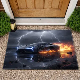Futuristic Supercar Flames Lightning Storm - Home Decor Gift for Car Enthusiast Doormat