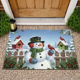 Smiling Snowman Cardinal Birdhouses Holly - Festive Winter Home Decor Gift Doormat