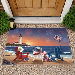American Flag Adirondack Chairs Beach Fireworks - Independence Day Gift for Veterans Doormat