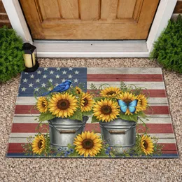 Sunflower Buckets Bird Butterfly Rustic American Flag - Independence Day Gift for Veterans Doormat