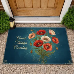 Bouquet Poppy Flowers Good Things Coming Dust Motes Line Work Home Decor Gift Doormat