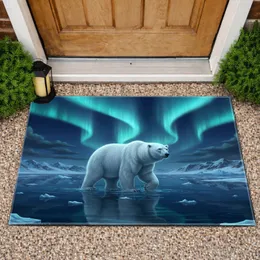 Polar Bear Arctic Aurora Night Seascape - Wildlife Lover Home Decor Gift Doormat