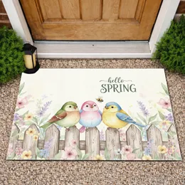 Birds Picket Fence Hello Spring Flowers Bee - Spring Home Decor Gift for Bird Lover Doormat
