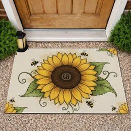 Sunflower Bees Green Foliage - Farmhouse Decor Gift for Garden Lover Doormat