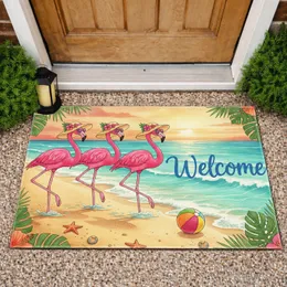 Flamingos Sun Hat Sunglasses Beach Welcome - Tropical Home Decor Gift for Beach Lover Doormat