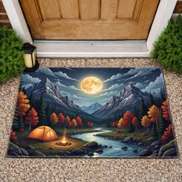 Night Sky Mountain River Tent Campfire - Adventure Home Decor Gift Doormat