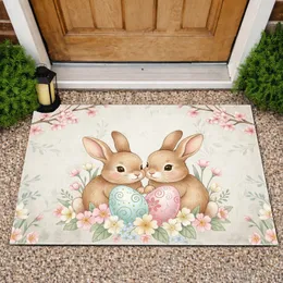 Rustic Bunnies Easter Eggs Spring Flowers Cherry Blossom - Easter Holiday Doormat
