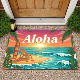 Aloha Tropical Beach Sunset Surfboard Palm Trees - Beach House Home Decor Gift Doormat