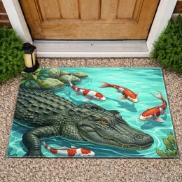 American Alligator Koi Fish Pond Habitat Rocks Aquatic Foliage - Wildlife Lover Home Decor Gift Doormat