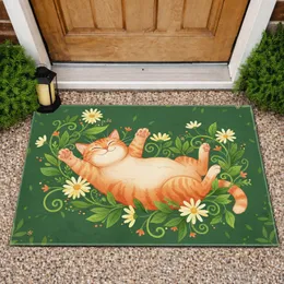 Smiling Tabby Cat Floral Botanical - Cat Lover Home Decor Gift Doormat