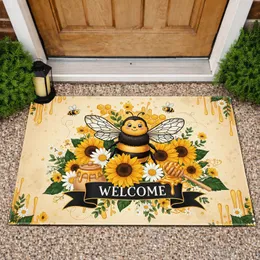 Cheerful Bee WELCOME Sunflowers Daisies - Housewarming Gift Doormat