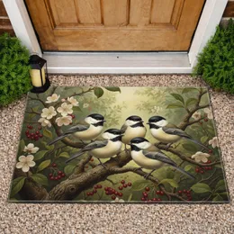 Chickadee Birds Red Berry Blossom Natural Forest Branches - Wildlife Lover Home Decor Gift Doormat